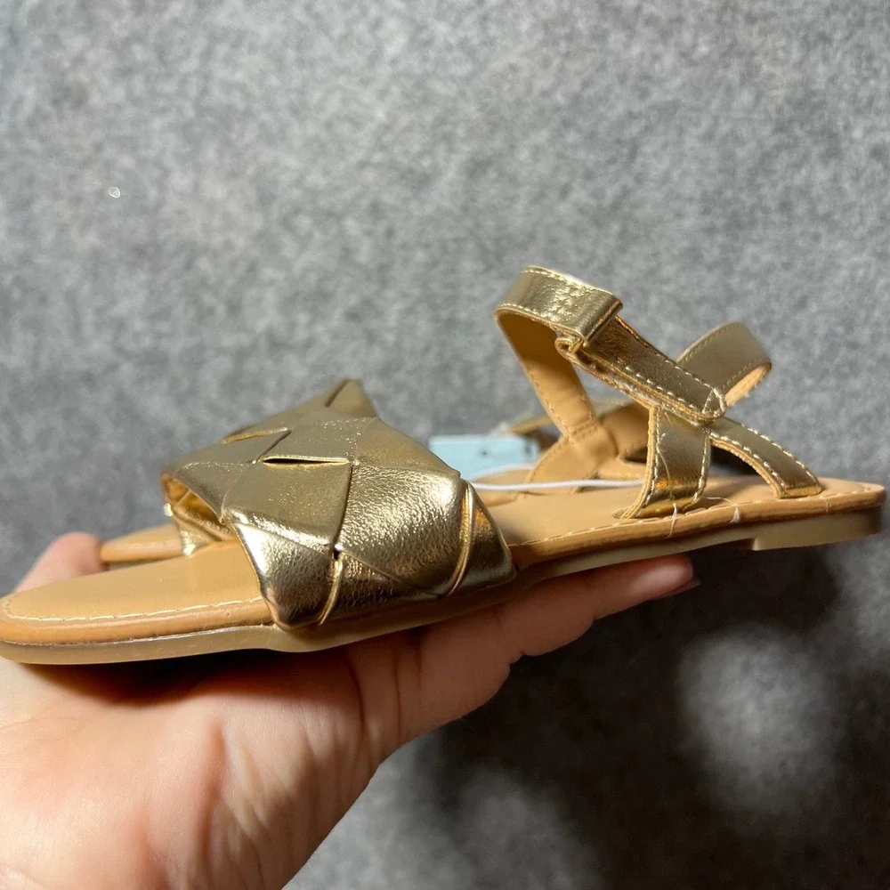 Cat & Jack Girls Julia Metallic Gold Woven Strap Sandals Size 13 NEW